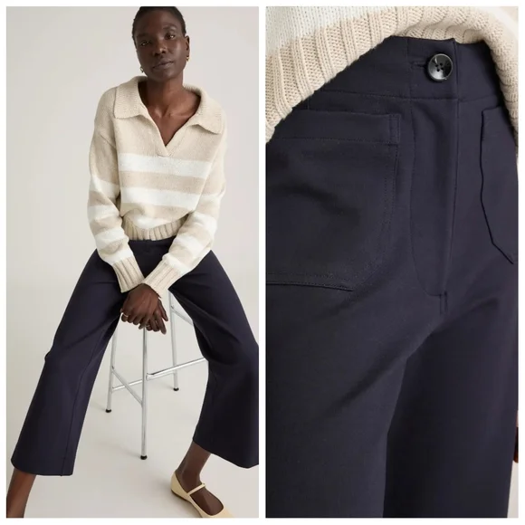 Quince $120 Ultra-Stretch Ponte Cropped Wide Leg Pants Navy Women 14 Minimalist - Picture 2 of 10